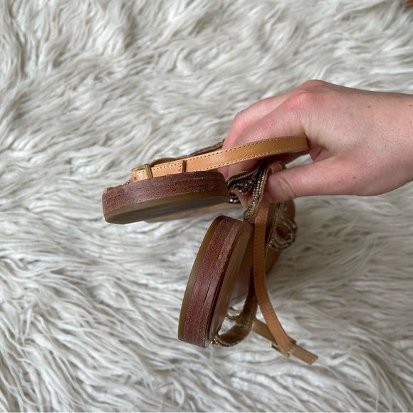 Stuart Weitzman Gold Thongshow Chain Crystals Embellished Flat Sandals Size 8.5 - Picture 6 of 12